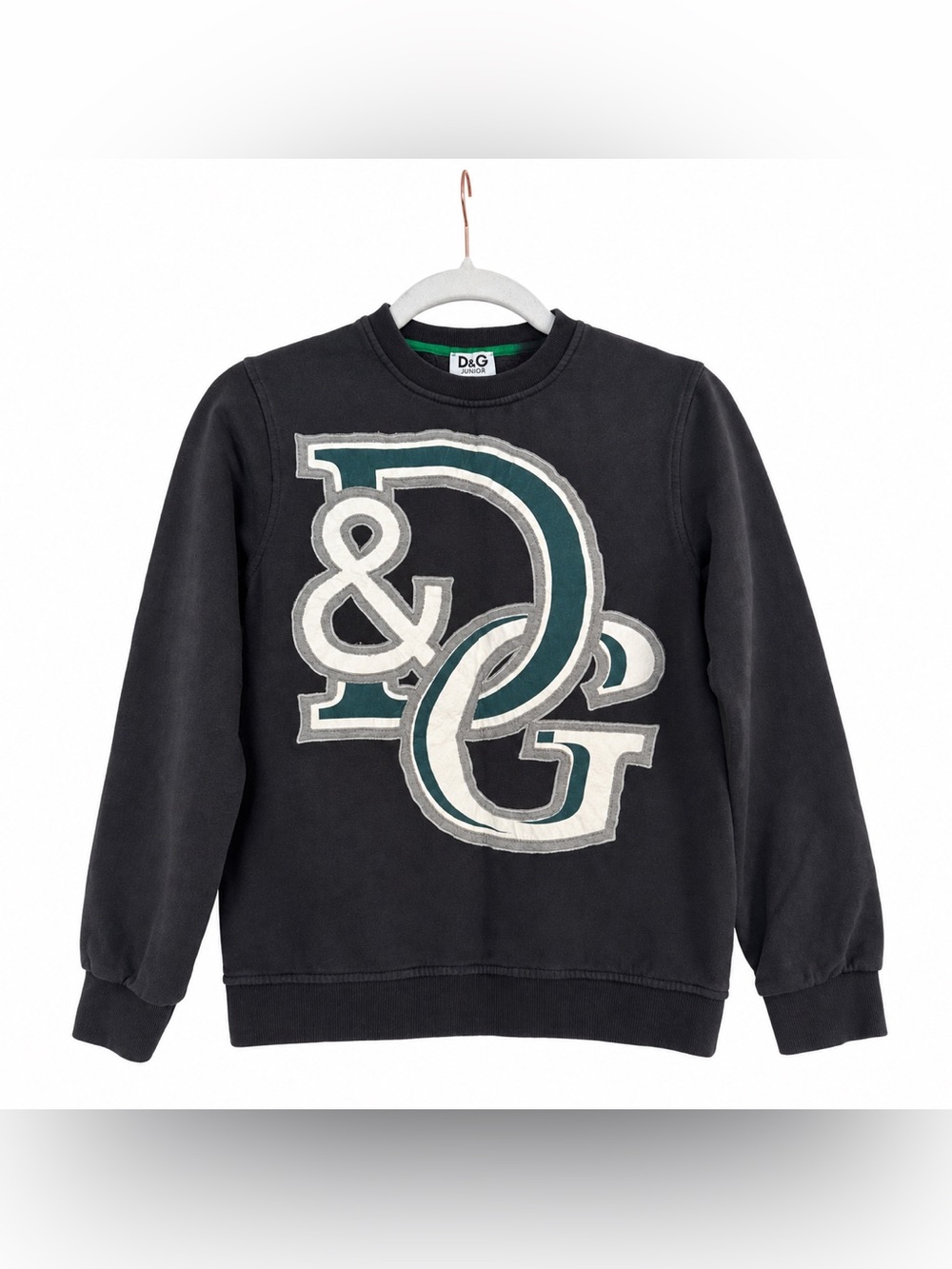 Dolce & Gabbana Black Crewneck with Green and Cream DG Patch